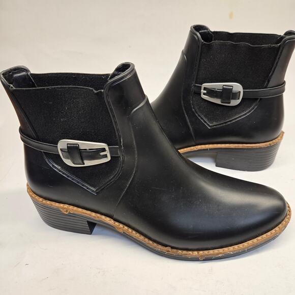 Bernardo Pansie Black Waterproof Chelsea Rainboots with Buckle Trim, Size 8 - Picture 1 of 8